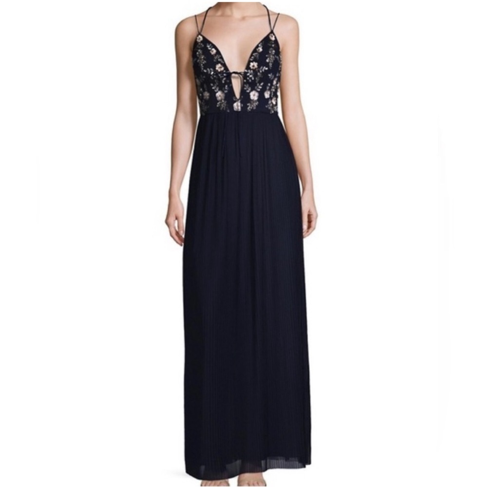 Aidan Mattox Navy Floral Gown